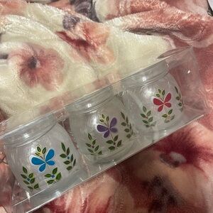 Hallmark Frosted Glass Votive Holders with Colorful Butterfly Design